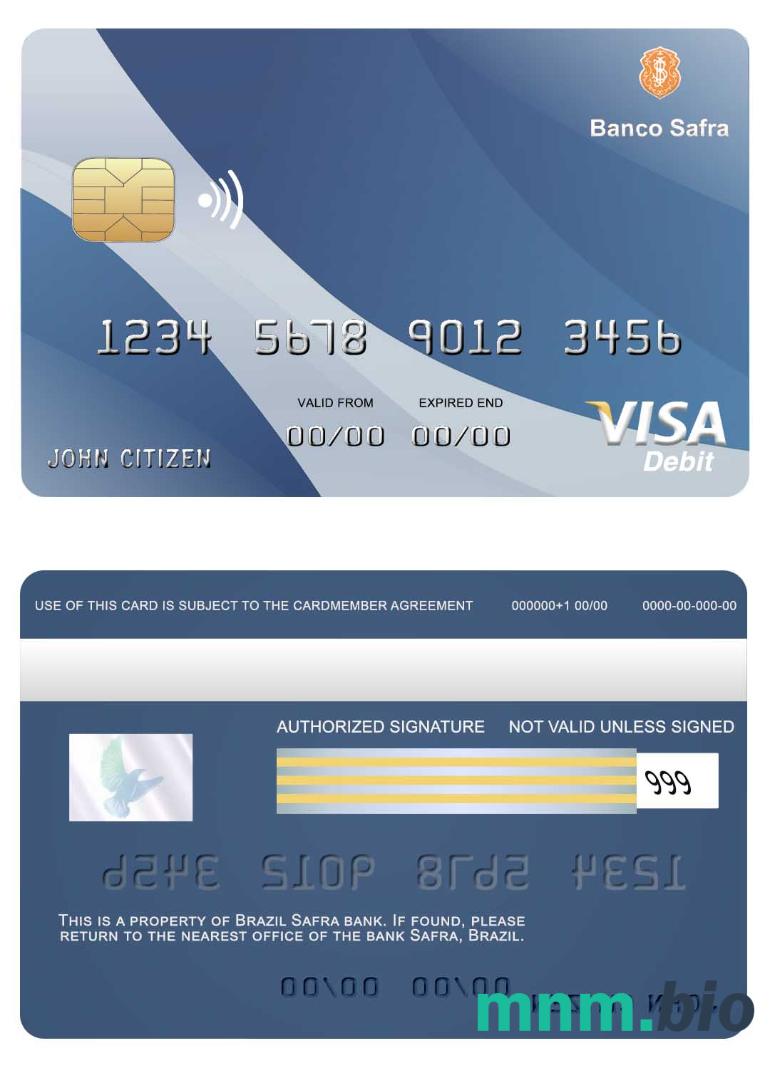 Brazil Safra bank przykład karty visa w formacie PSD